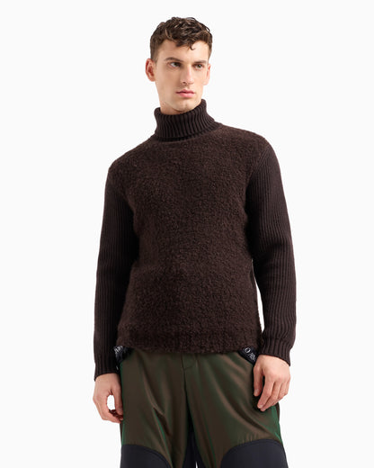 Mock-neck jumper in bouclé cashmere, wool and silk