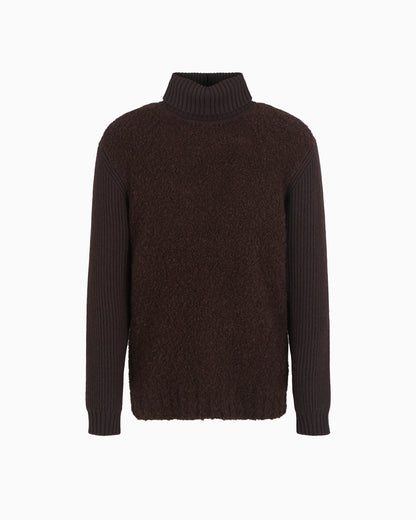 Mock-neck jumper in bouclé cashmere, wool and silk