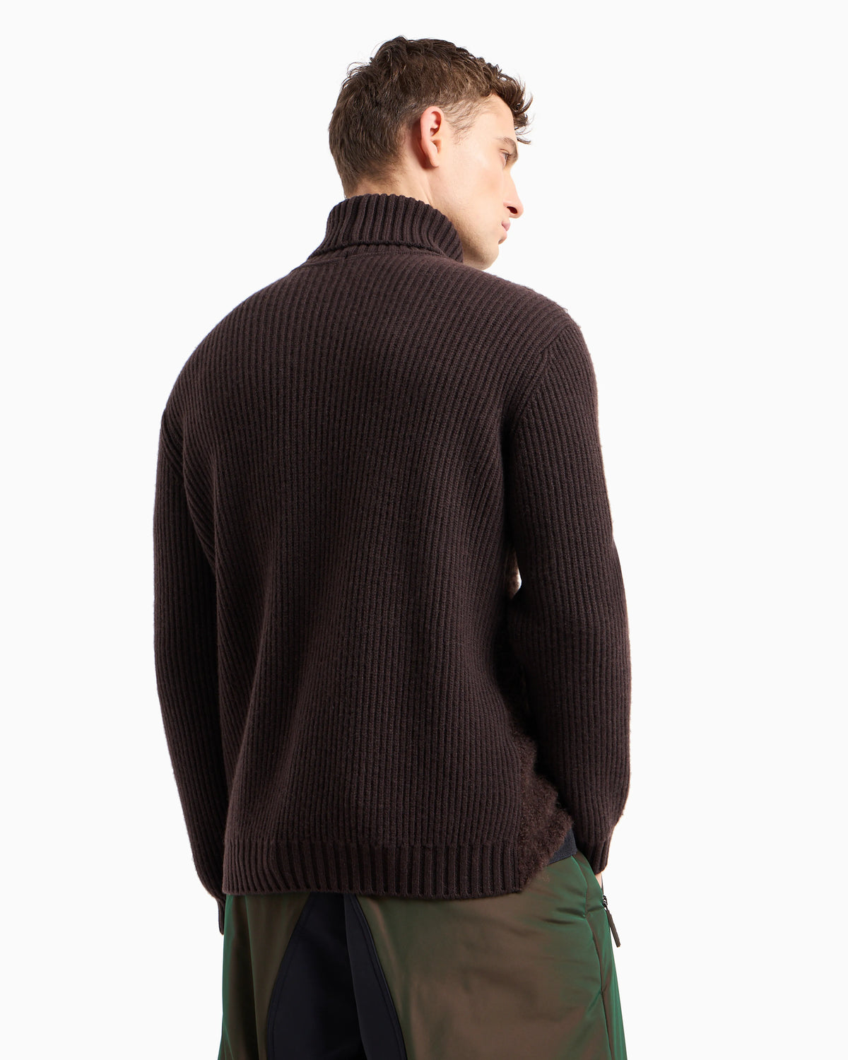 Mock-neck jumper in bouclé cashmere, wool and silk