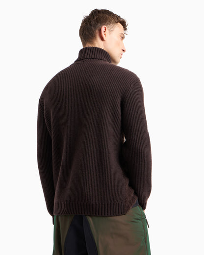 Mock-neck jumper in bouclé cashmere, wool and silk