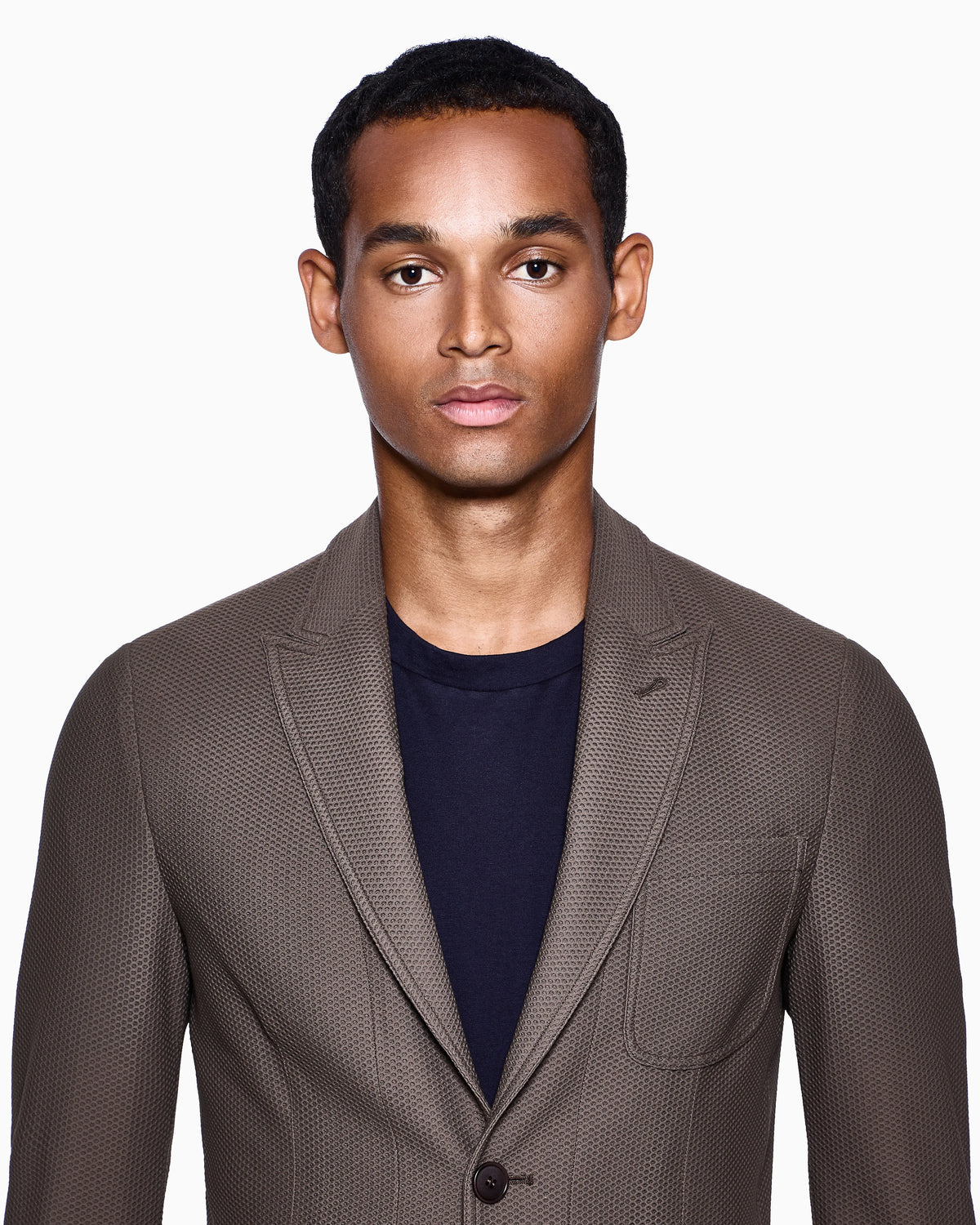 Single-breasted jacket in technical waffle fabric