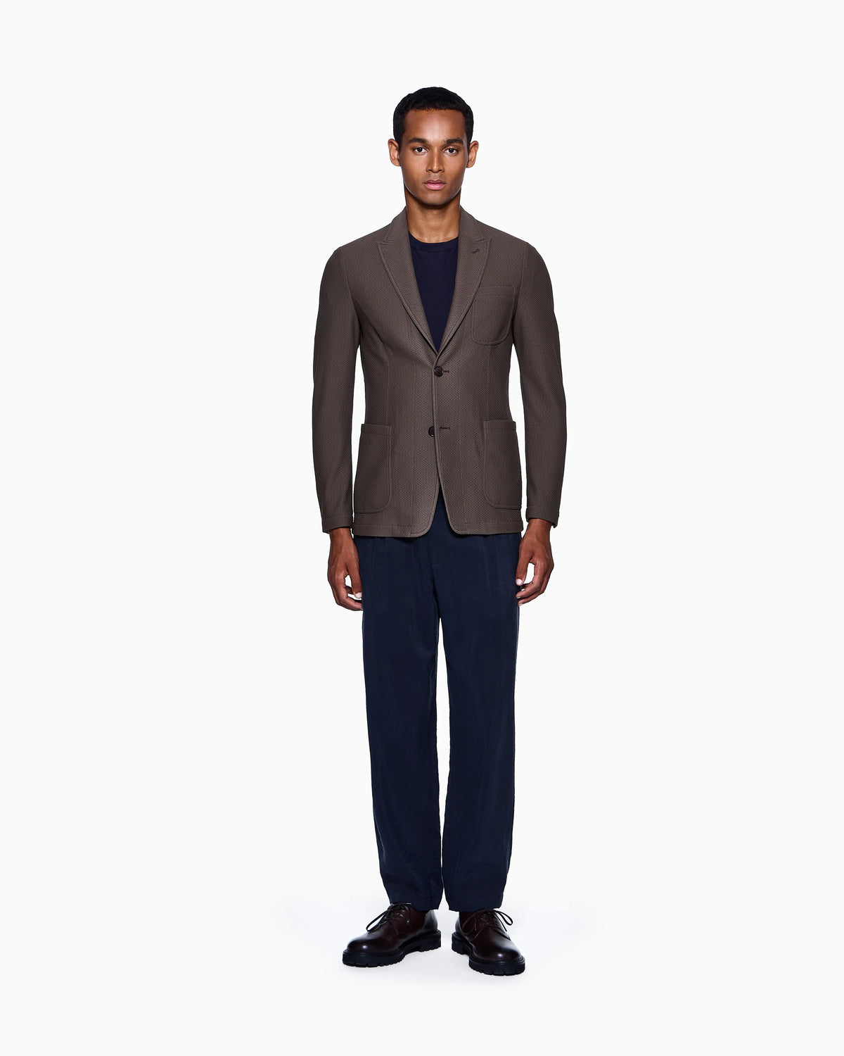 Single-breasted jacket in technical waffle fabric