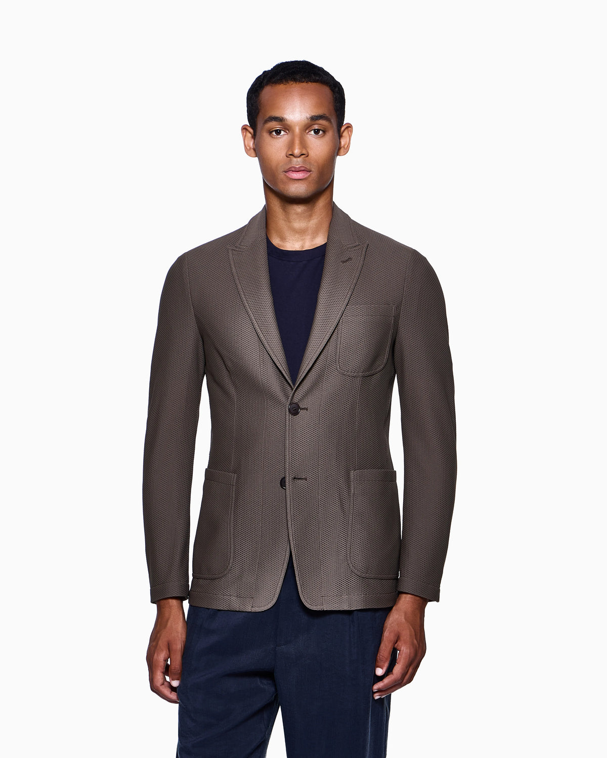 Single-breasted jacket in technical waffle fabric