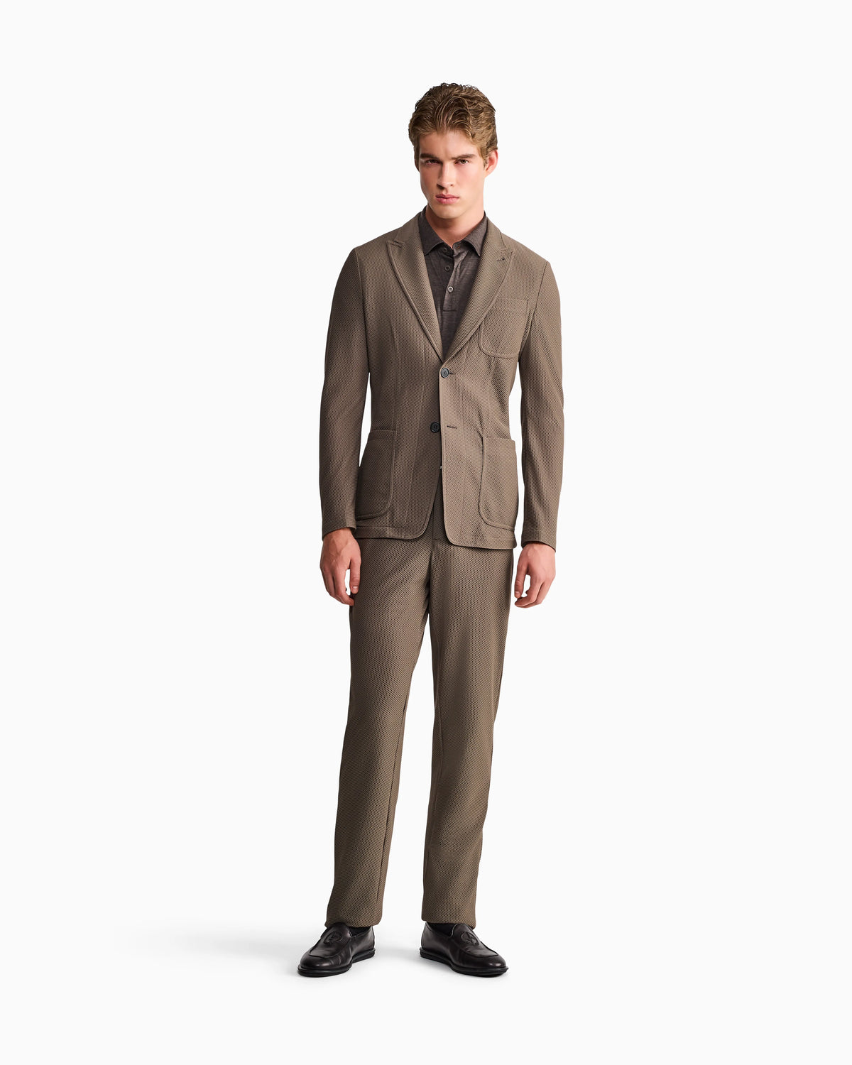 Single-breasted jacket in technical waffle fabric