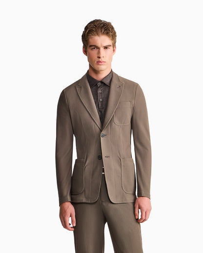 Single-breasted jacket in technical waffle fabric