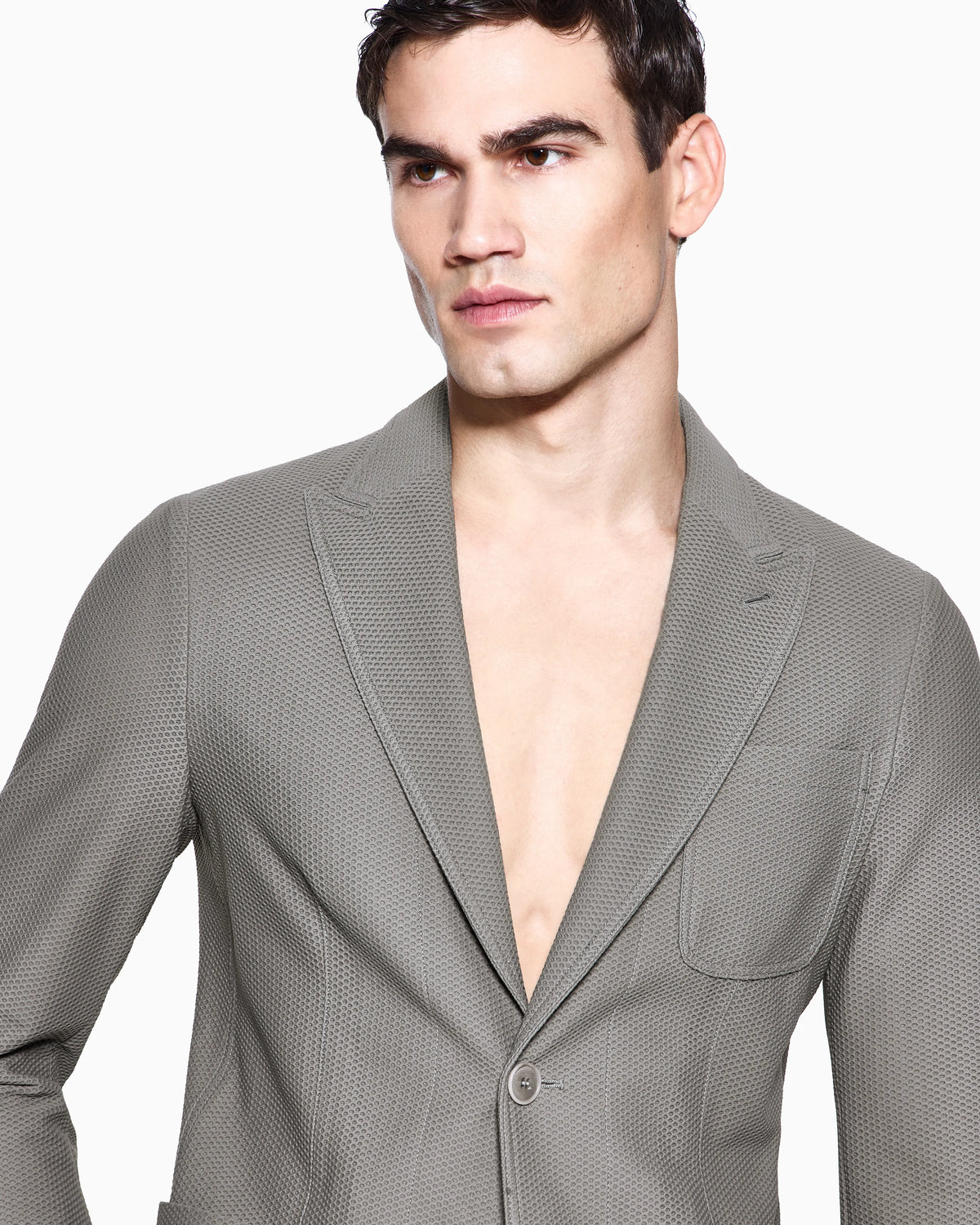 Single-breasted jacket in technical waffle fabric