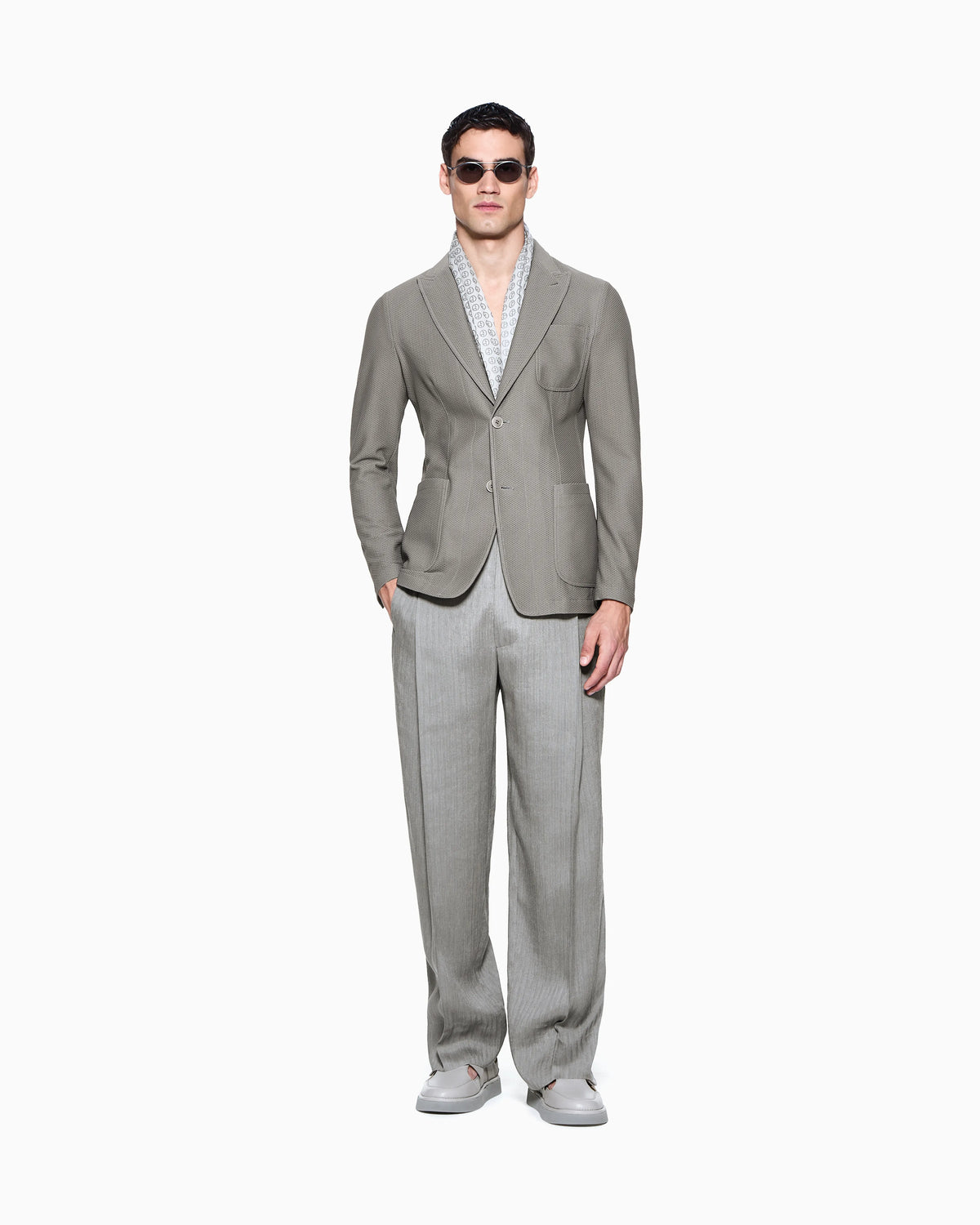 Single-breasted jacket in technical waffle fabric