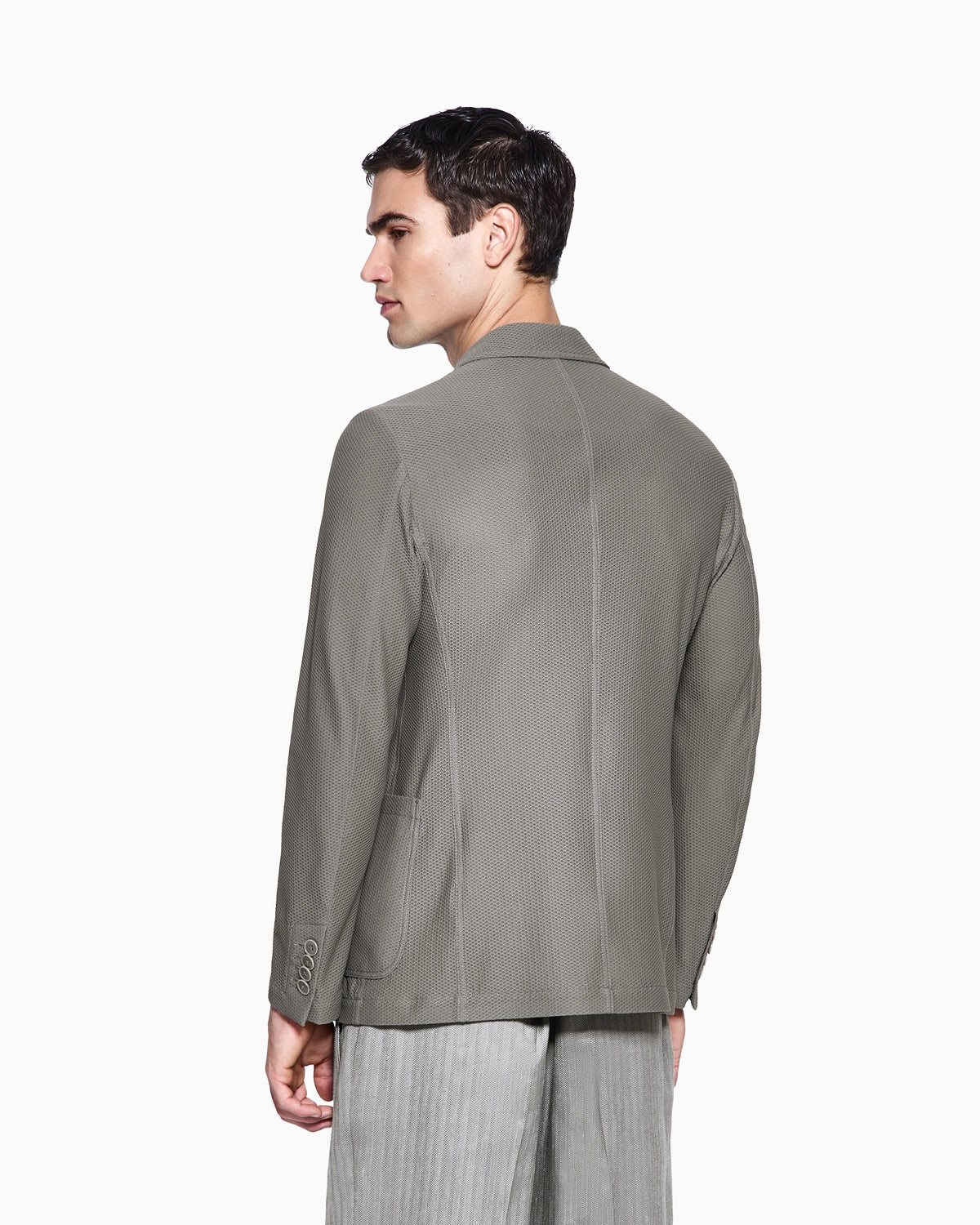 Single-breasted jacket in technical waffle fabric