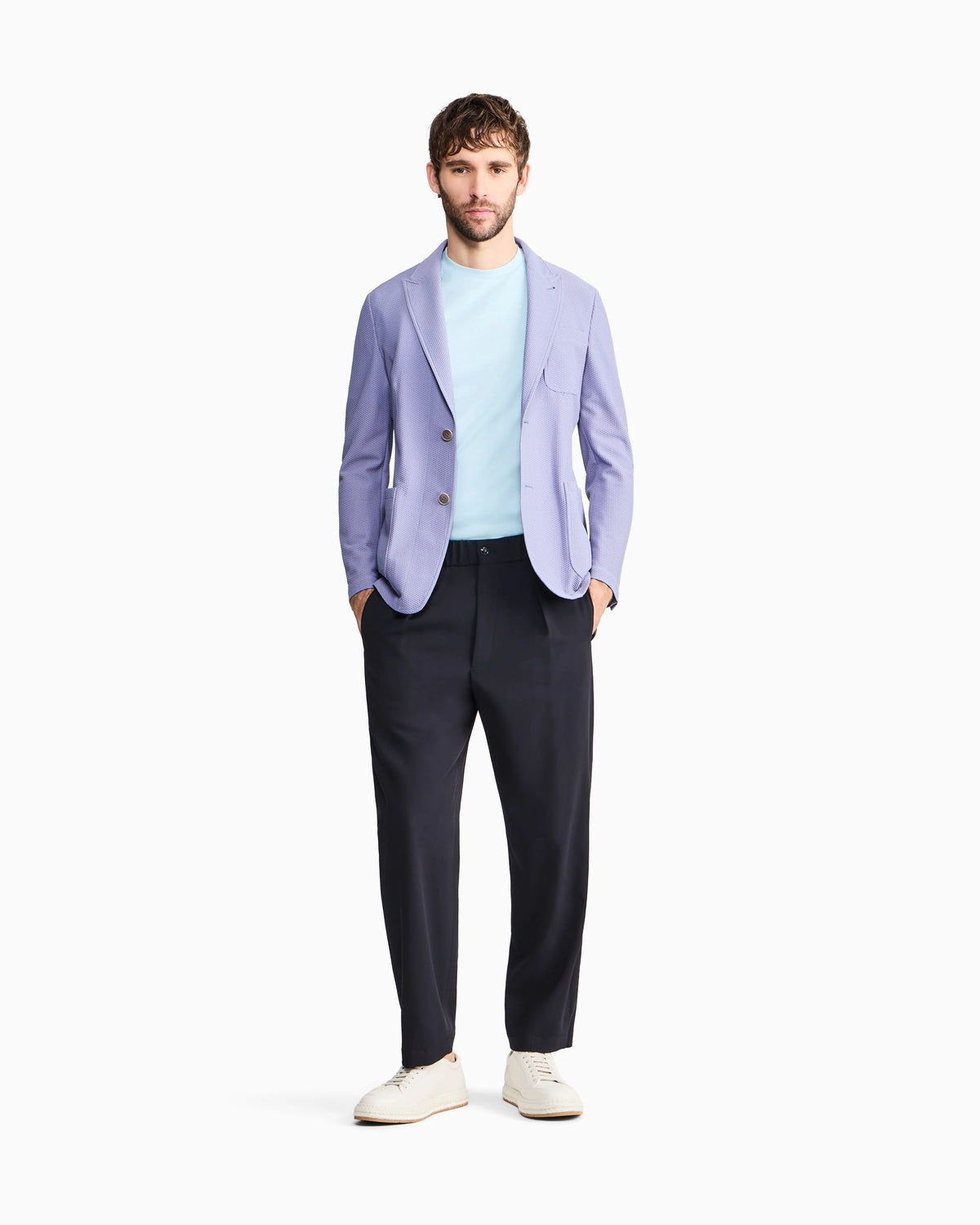Single-breasted jacket in technical waffle fabric