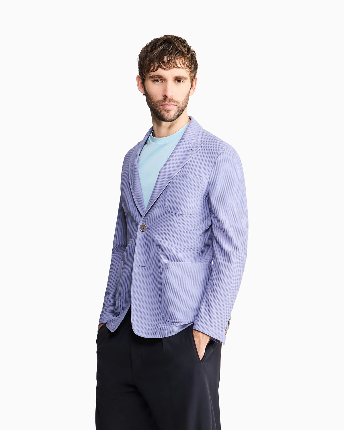 Single-breasted jacket in technical waffle fabric