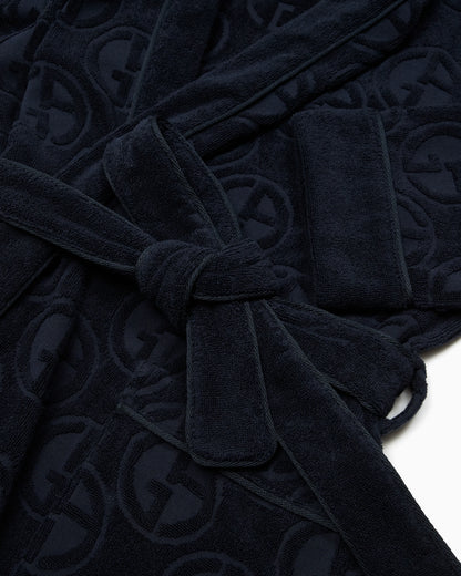 Monogram bathrobe  in cotton terry with a hood
