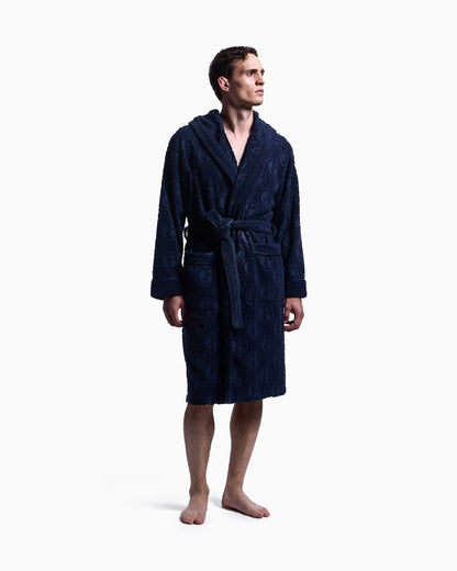 Monogram bathrobe  in cotton terry with a hood