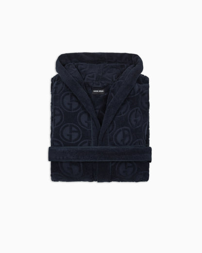 Monogram bathrobe  in cotton terry with a hood