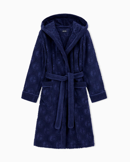 Monogram bathrobe  in cotton terry with a hood