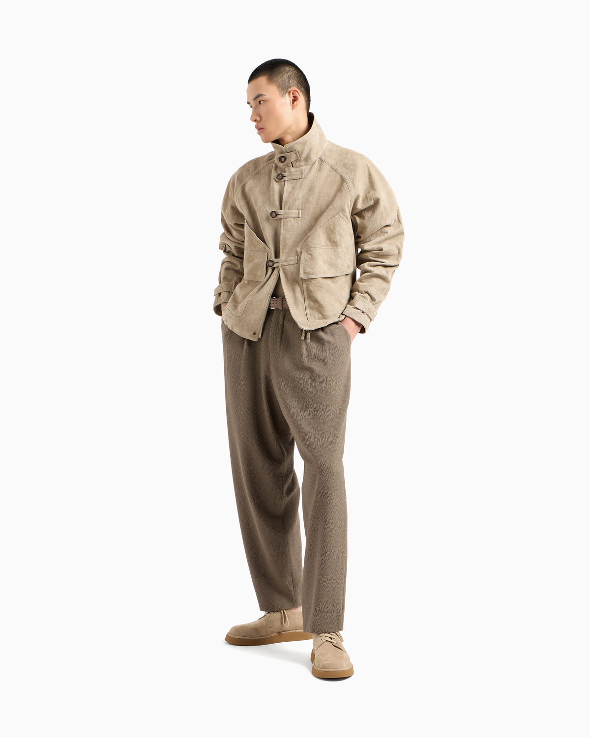 Double pleat trousers in virgin wool seersucker