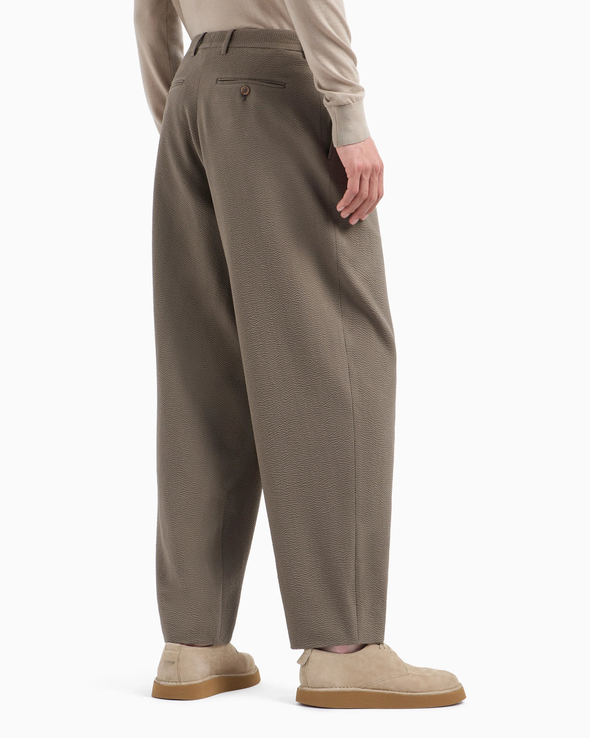 Double pleat trousers in virgin wool seersucker