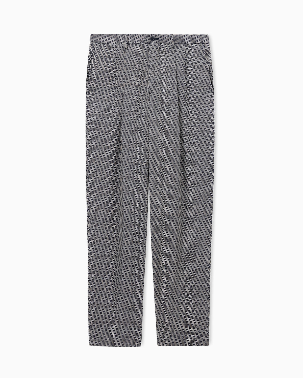 Trousers in Lyocell and silk with pleats and a diagonal print