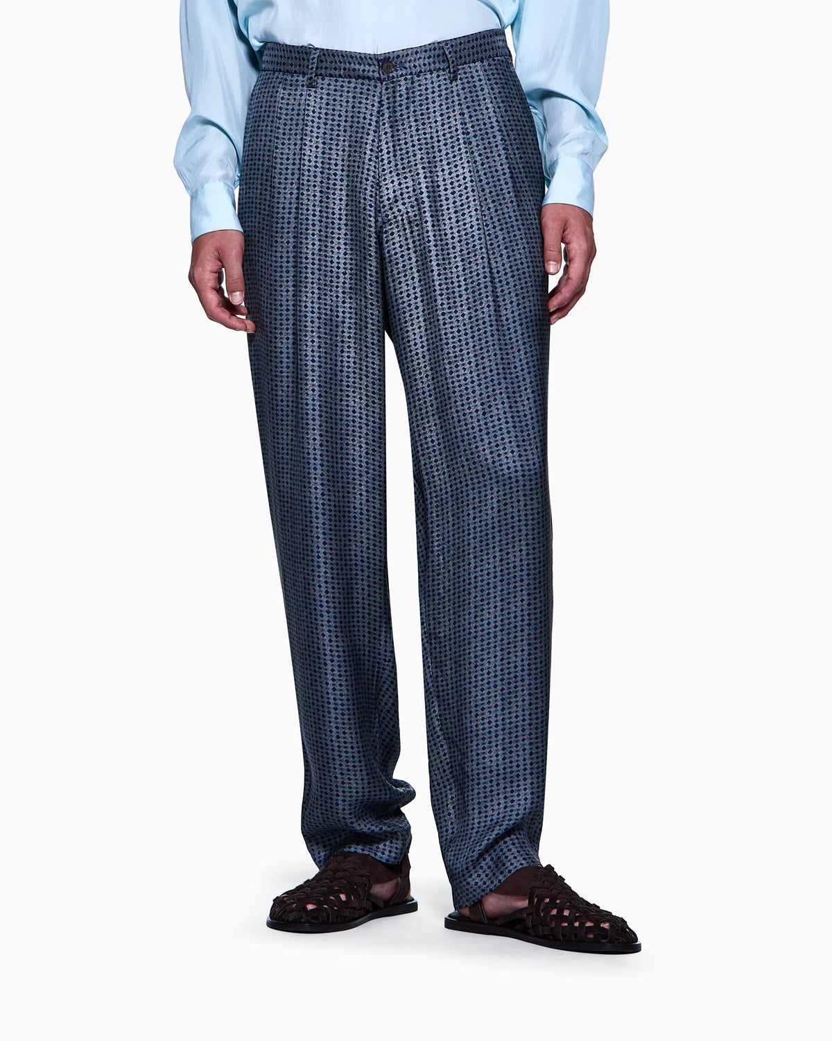 Double-pleat printed viscose trousers