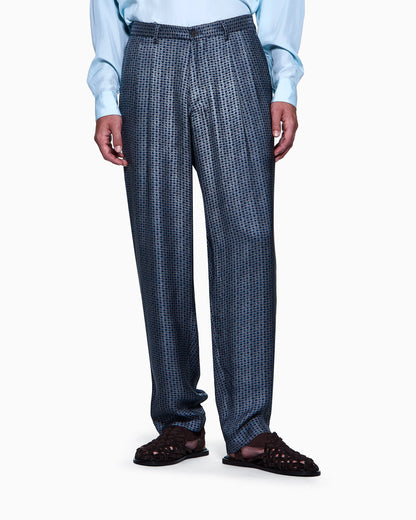 Double-pleat printed viscose trousers