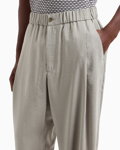 Washed, silk-blend, single-pleat trousers