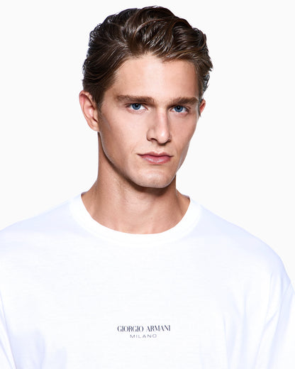 Crew Neck T-shirt in Pure Cold-Dyed Cotton with Logo