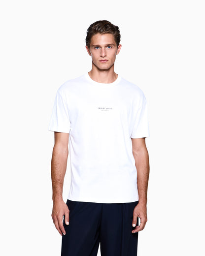 Crew Neck T-shirt in Pure Cold-Dyed Cotton with Logo