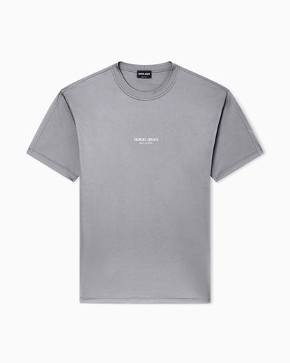 Crew Neck T-shirt in Pure Cold-Dyed Cotton with Logo