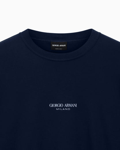 Crew Neck T-shirt in Pure Cold-Dyed Cotton with Logo