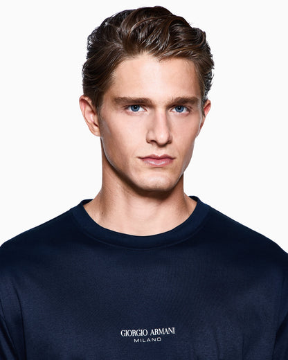 Crew Neck T-shirt in Pure Cold-Dyed Cotton with Logo