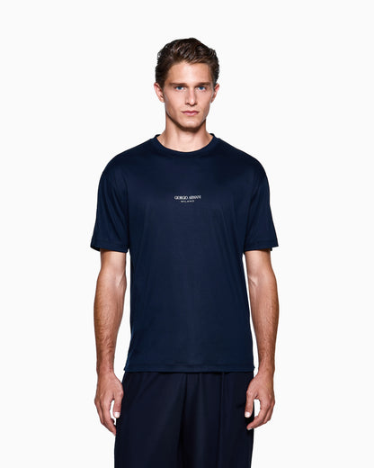 Crew Neck T-shirt in Pure Cold-Dyed Cotton with Logo