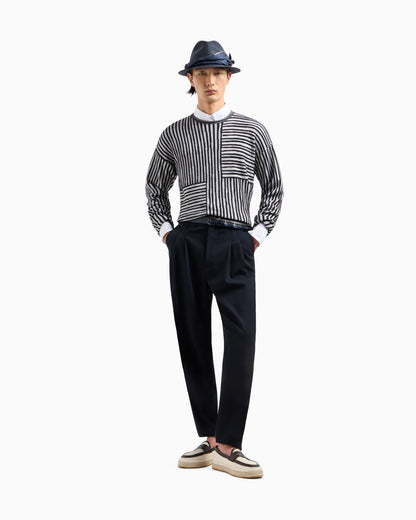 Crew-neck jumper in a viscose and cotton jacquard