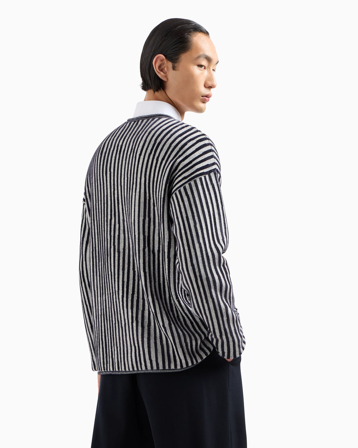 Crew-neck jumper in a viscose and cotton jacquard