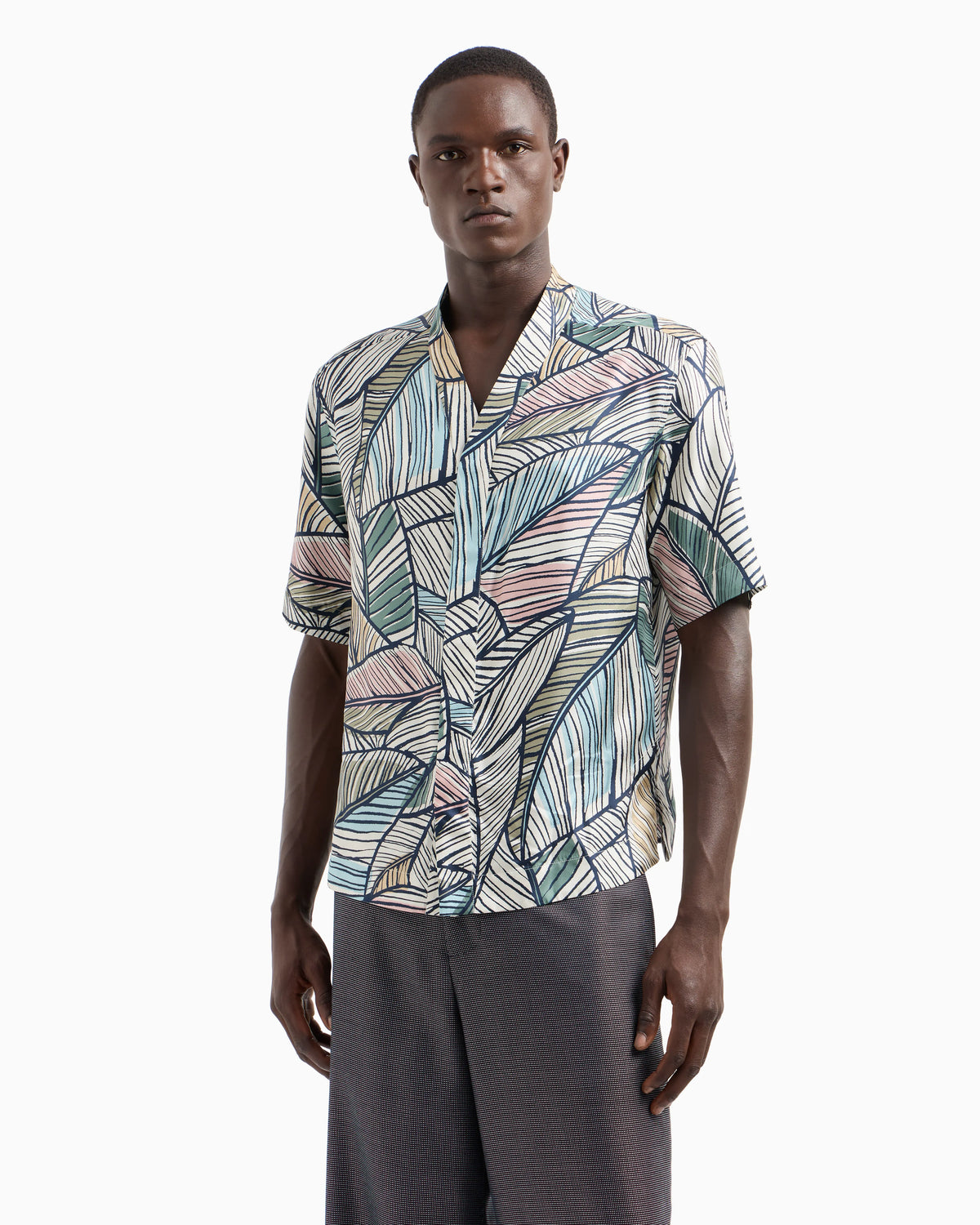 Printed silk short-sleeved shirt