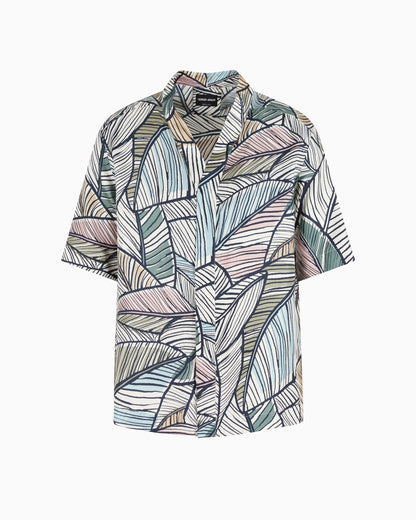 Printed silk short-sleeved shirt