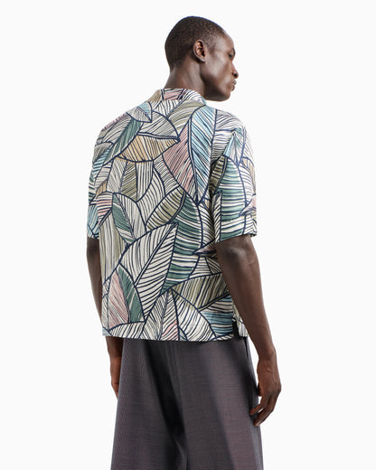Printed silk short-sleeved shirt
