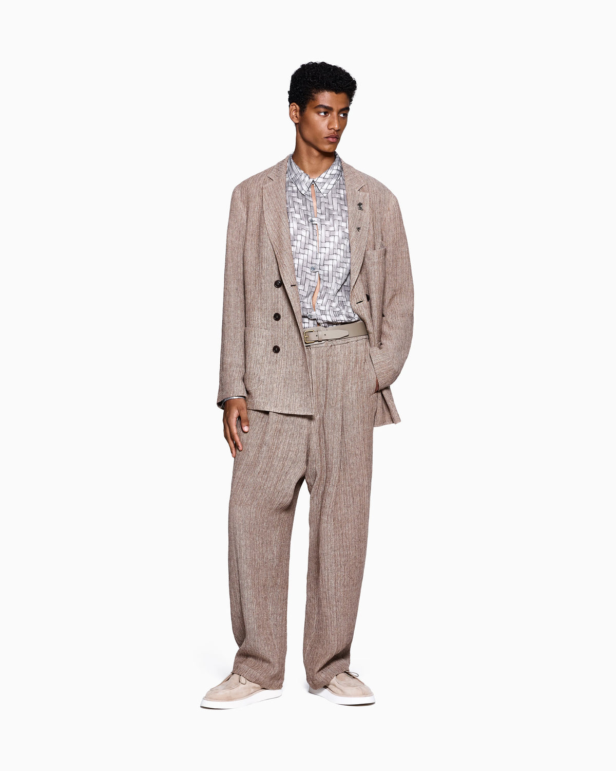 Double-breasted jacket in a mouliné linen jacquard