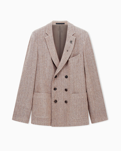 Double-breasted jacket in a mouliné linen jacquard