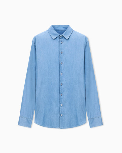 Long sleeve shirt in cotton denim with Boston collar