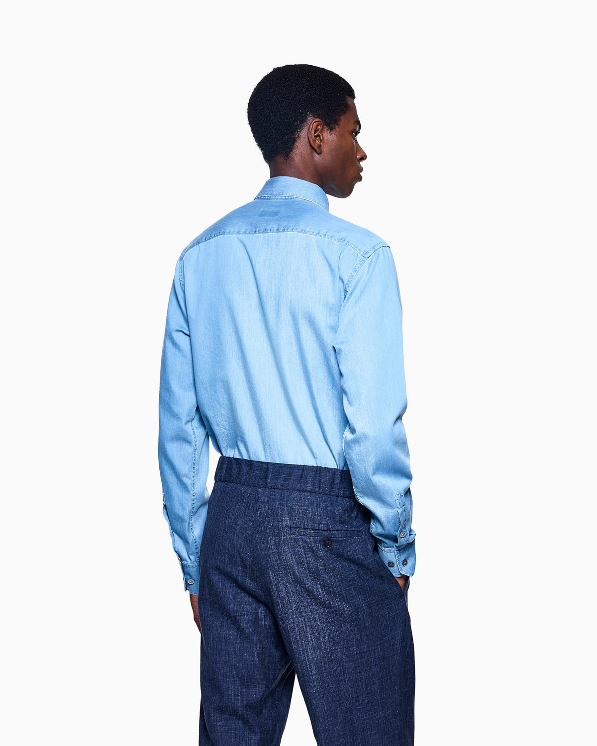 Long sleeve shirt in cotton denim with Boston collar