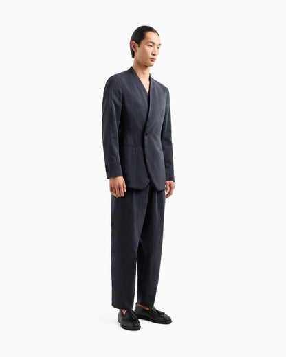 Double pleat trousers in washed silk blend with satin