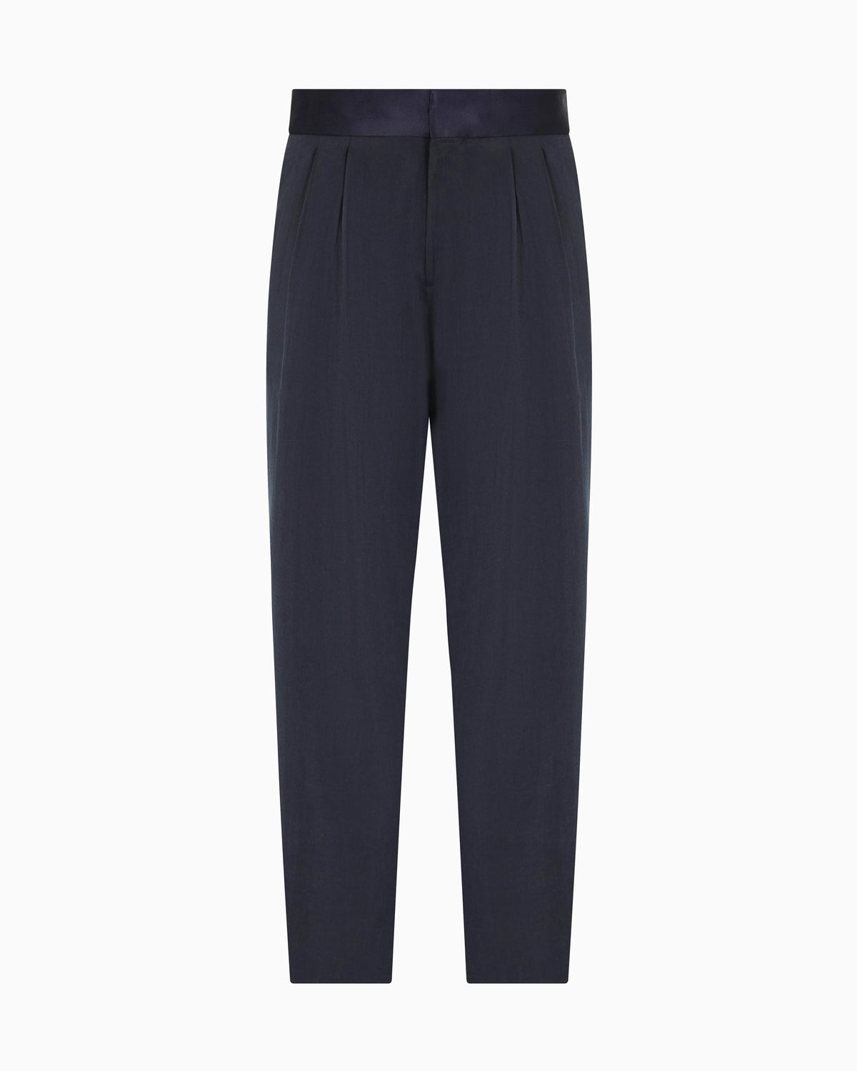 Double pleat trousers in washed silk blend with satin
