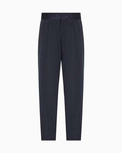 Double pleat trousers in washed silk blend with satin