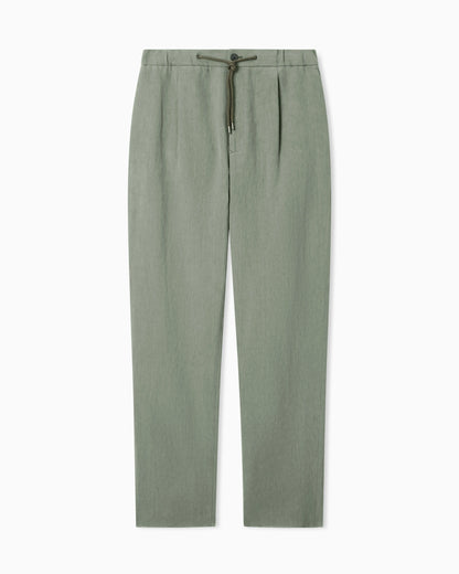 Single-pleat, linen-canvas trousers