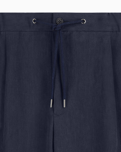 Single-pleat, linen-canvas trousers