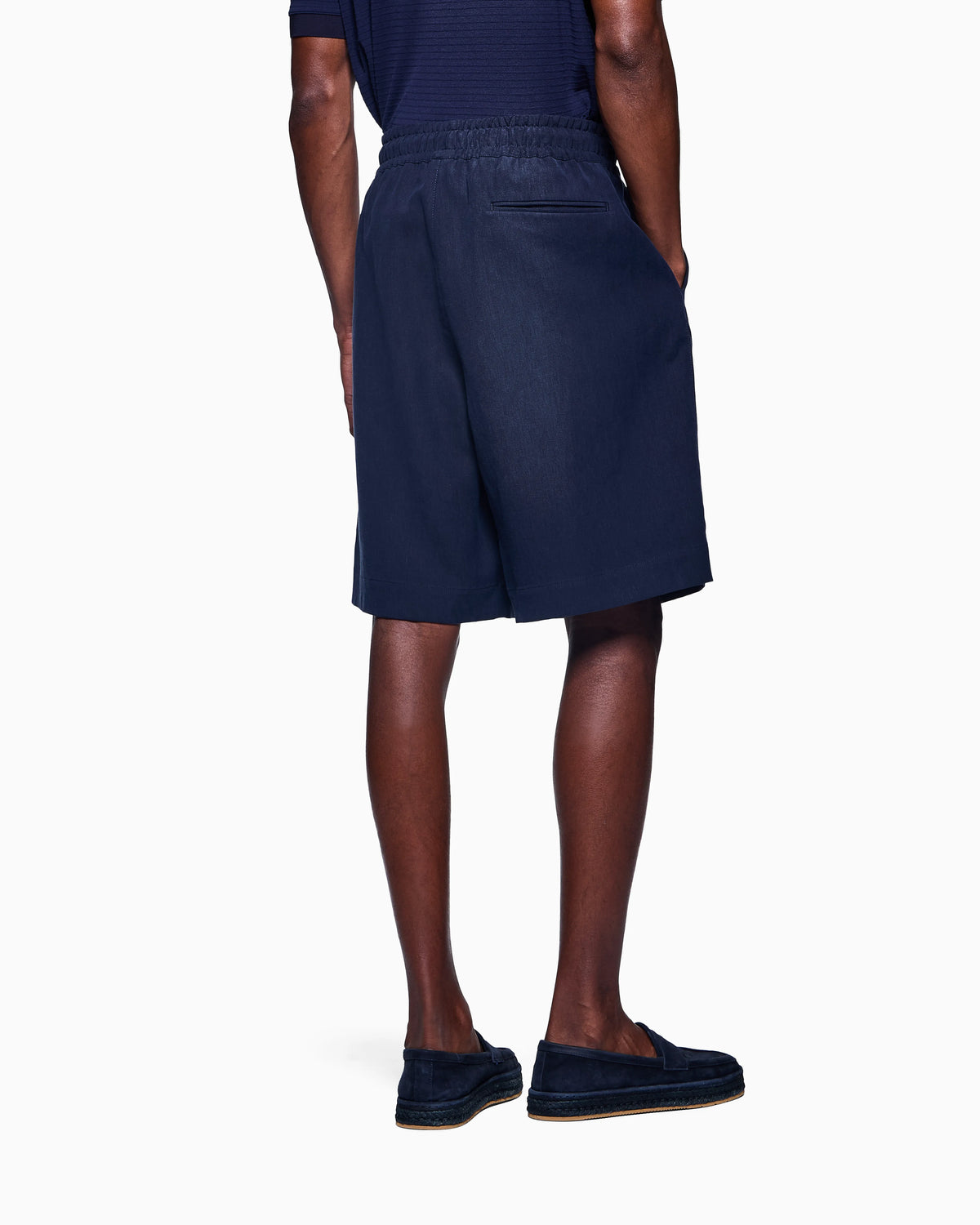 Linen canvas flat-front Bermuda shorts