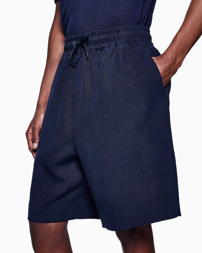 Linen canvas flat-front Bermuda shorts