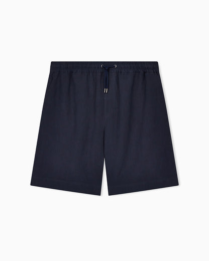 Linen canvas flat-front Bermuda shorts
