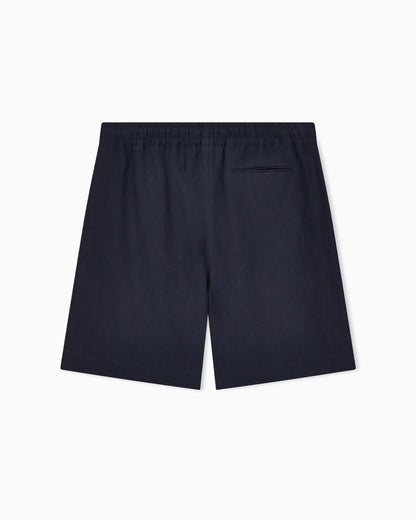 Linen canvas flat-front Bermuda shorts
