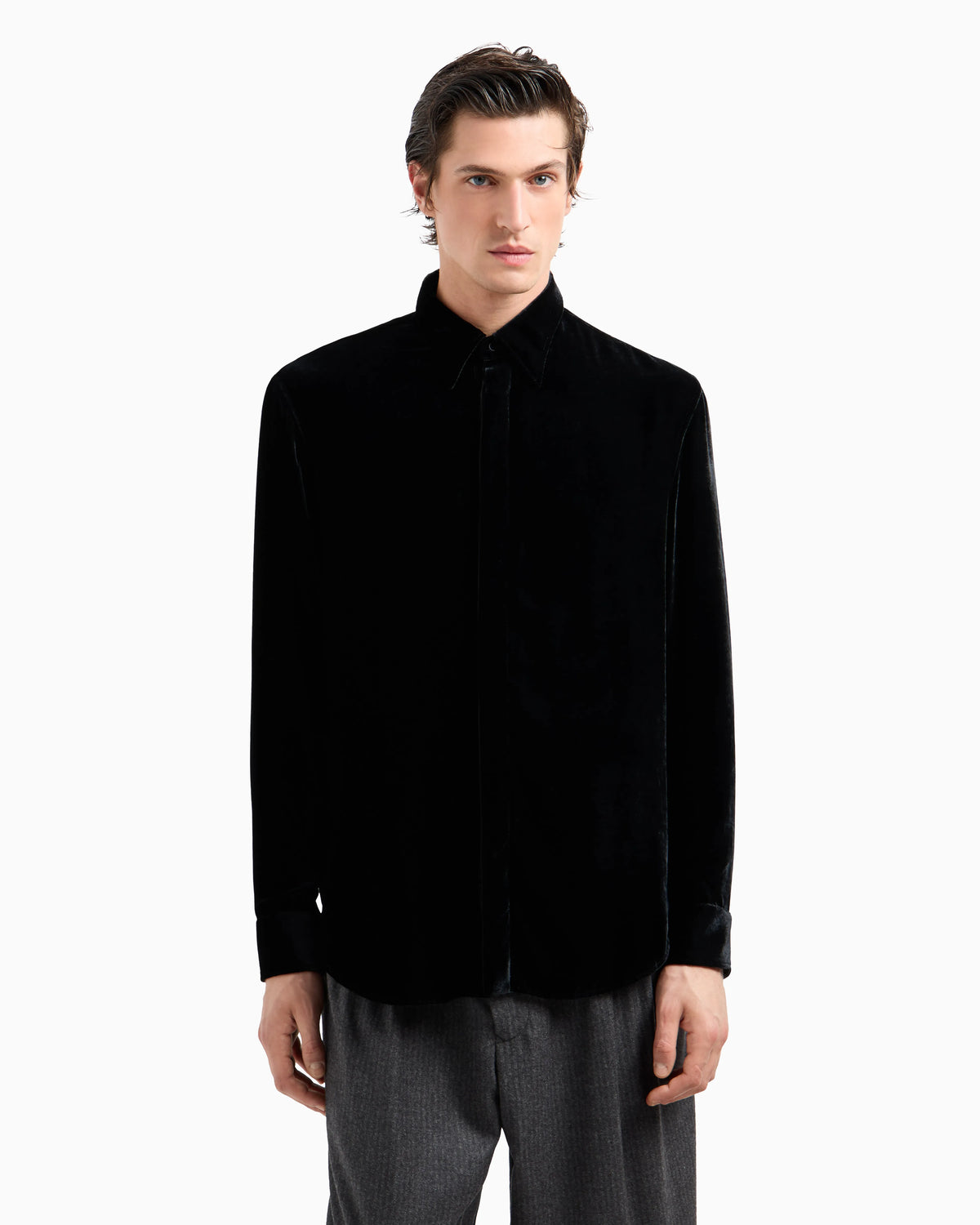 Slim-fit velvet shirt