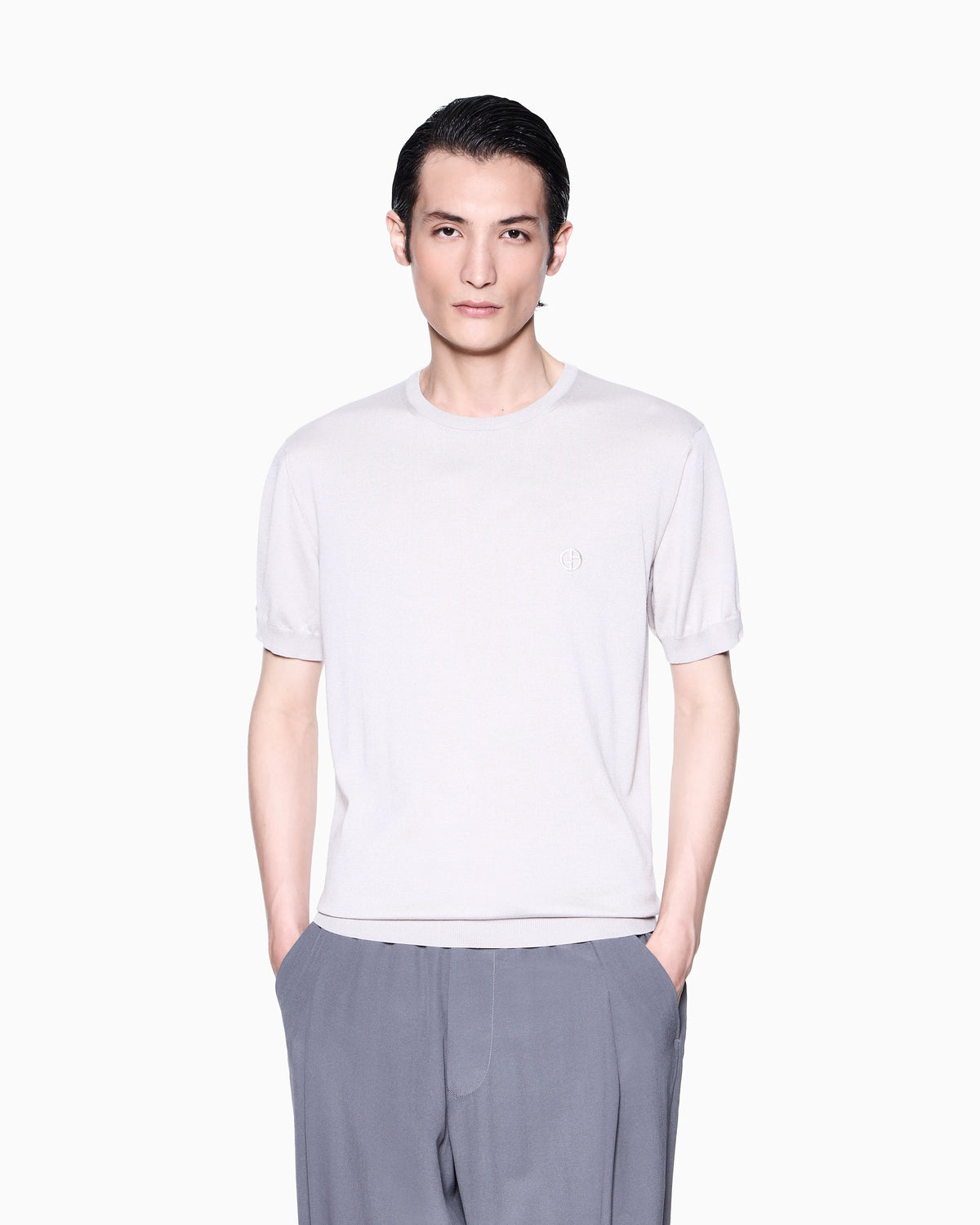Short-sleeved silk-cotton jumper